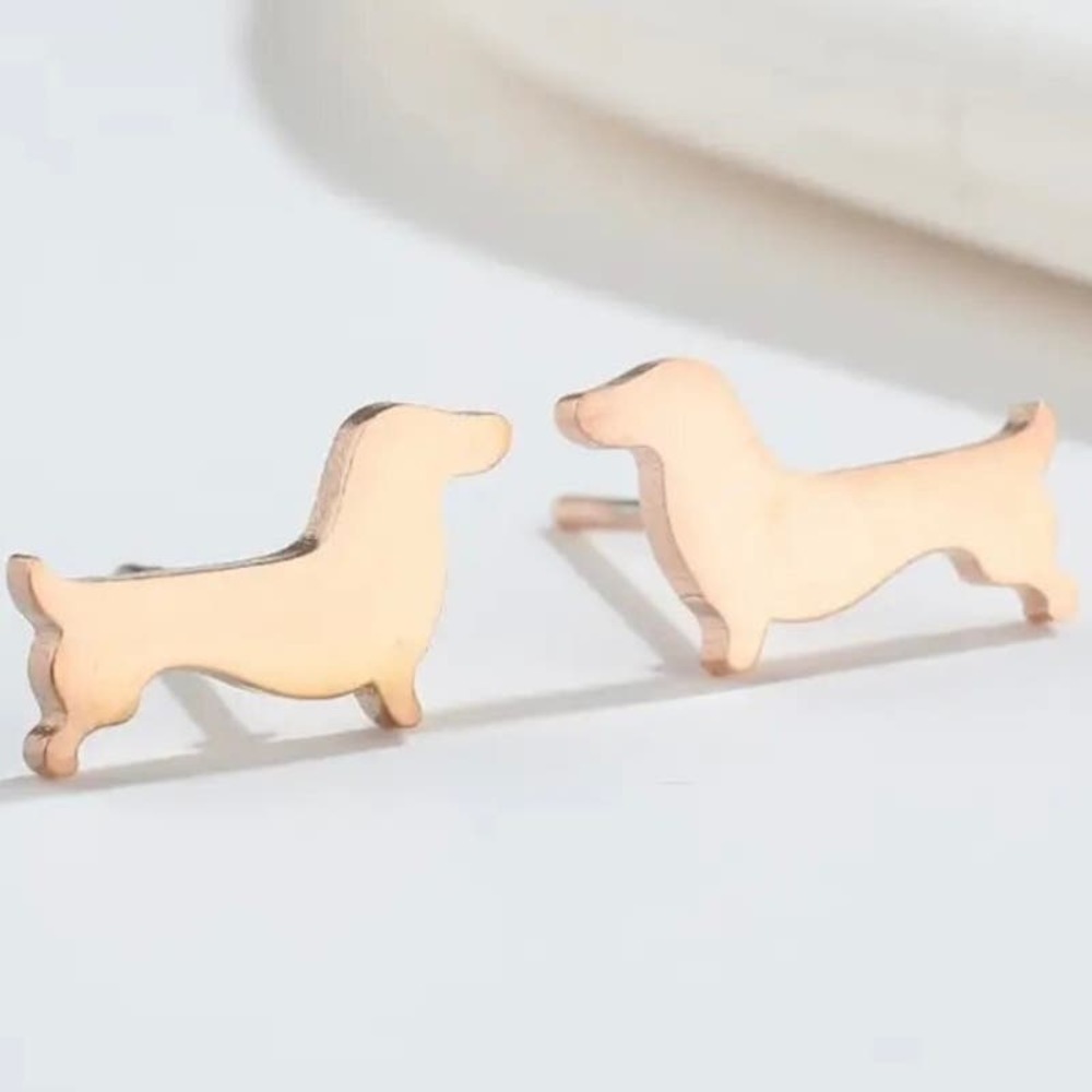 Rose Gold Dachshund Earring Pair